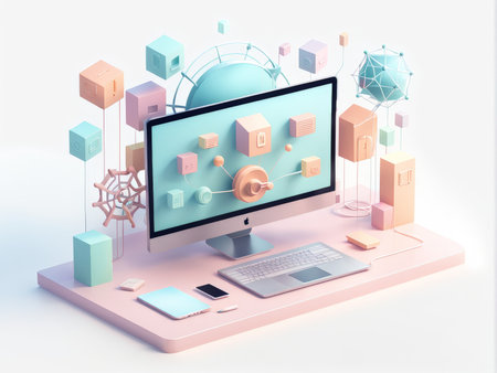 3d illustration. laptop computer and smartphone with a screen of the world. online shopping.の素材