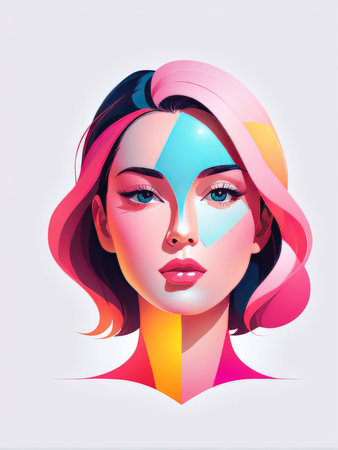 beautiful woman with bright makeup. vector art.の素材