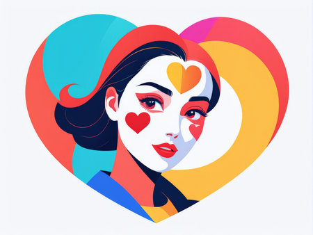 woman with heart, vector illustrationの素材