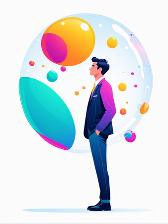business man in suit and sunglasses standing near globe, vector illustrationの素材