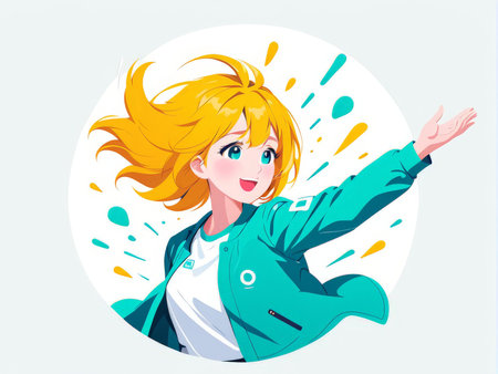 young girl student in uniform with long hair headphones and headphones. vector illustrationの素材