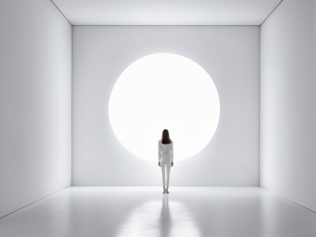 white interior with a large windowの素材