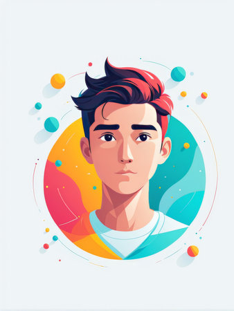 young man in casual clothes with colorful background.の素材