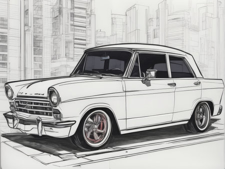 retro car drawing illustration.の素材
