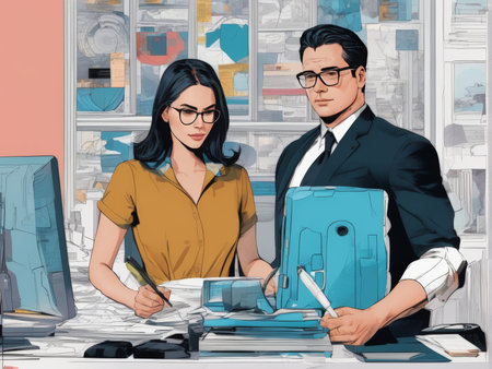 man and woman in officeの素材