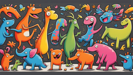cartoon monsters and colorful characters, illustration for childrenの素材