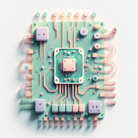 microchip on the computer circuit board. 3d illustration, chip. high quality illustrationの素材
