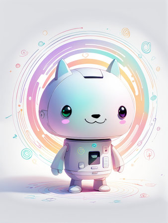 cute cartoon robot with rainbow color and white background. vector illustrationの素材