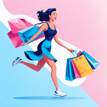 young beautiful girl with a shopping bag. vector illustration.の素材
