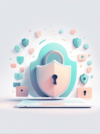 padlock with laptop, 3d image. computer digital drawing.の素材