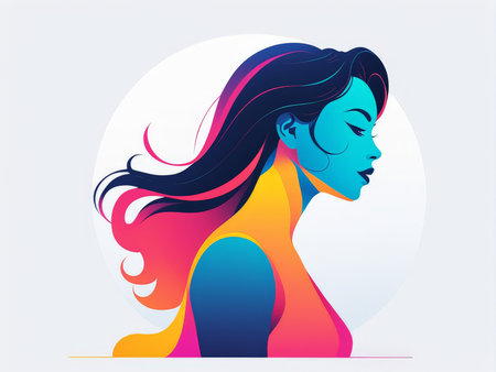 beautiful girl with colorful hairstyle and creative makeup make - upの素材