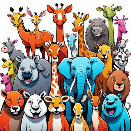 vector illustration of cute cartoon wild animalsの素材