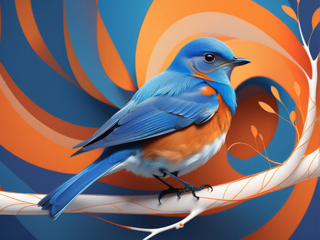 blue bird with red feathers. vector illustration.の素材
