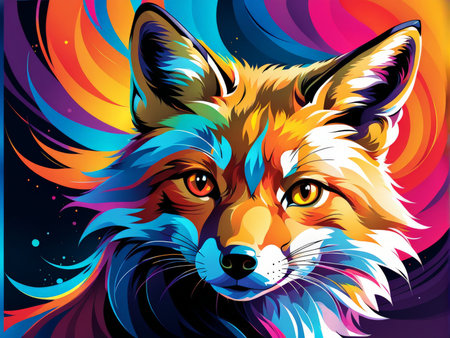 vector illustration with a fox in the nightの素材