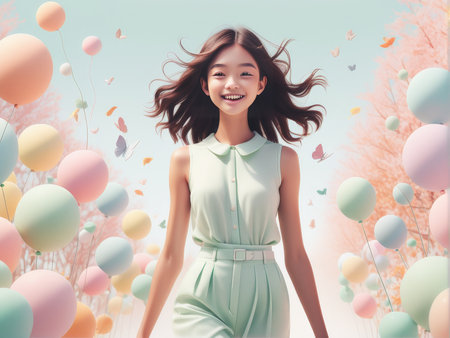 asian woman in springの素材