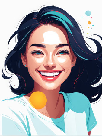 smiling girl with blue eyes and a glass of milk. vector illustrationの素材