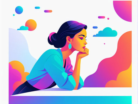 vector illustration of a beautiful woman sitting in the chair.の素材