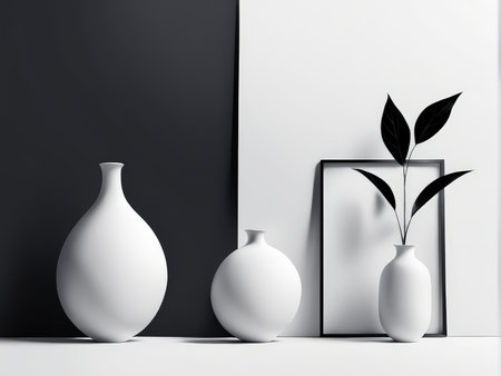 3d image. black and white modern interior design with geometric shapesの素材