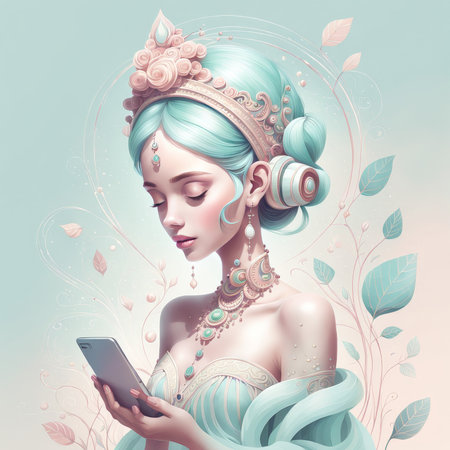 beautiful girl with digital tabletの素材