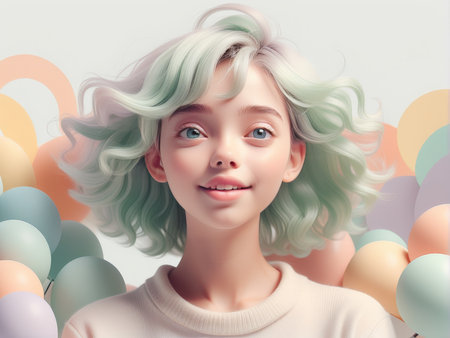 3d image. a beautiful woman in the studioの素材