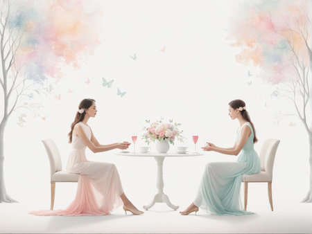 two girls in the gardenの素材