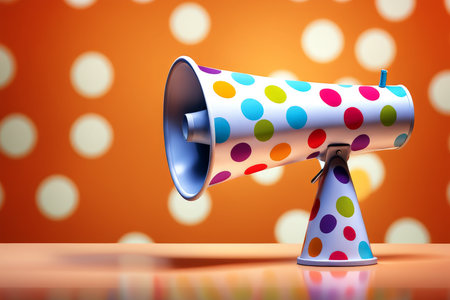 megaphone character with colorful confettiの素材