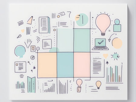 creative business plan with colorful puzzle pieces on a light background. flat lay. top view. minimal conceptの素材