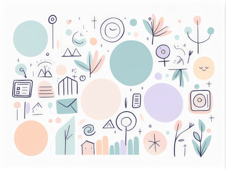 hand drawn abstract background with colorful geometric shapes, elements and design for social media, web page, print, wallpapers, posters, banners,の素材