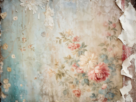 old dirty wall with a lot of flowersの素材