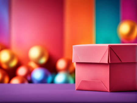 Christmas and New Year gift boxes on colorful background. 3d illustration.の素材