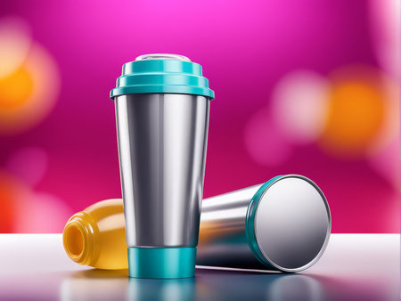 two colorful cups with backgroundの素材