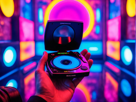 a closeup shot of turntable in the night with blurred background close upの素材