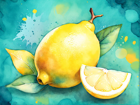 watercolor fruit on the white backgroundの素材