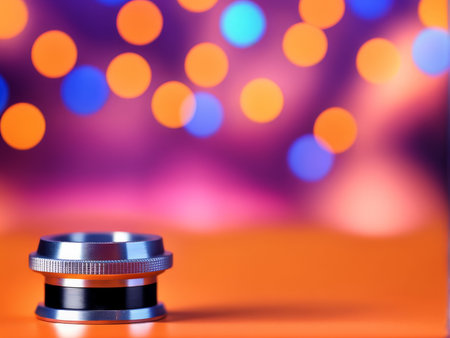 Camera lens on a bokeh background. Close-up.の素材