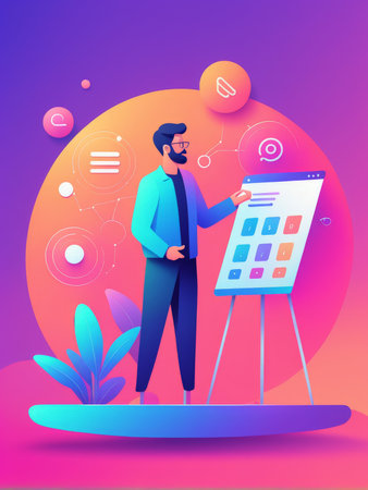 man using mobile app with social media marketing.man marketing.の素材