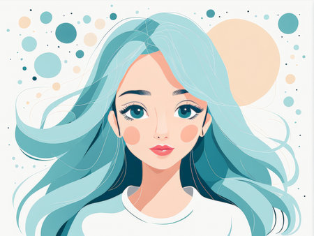 beautiful young woman with blue eyes and pink hair. vector illustrationの素材