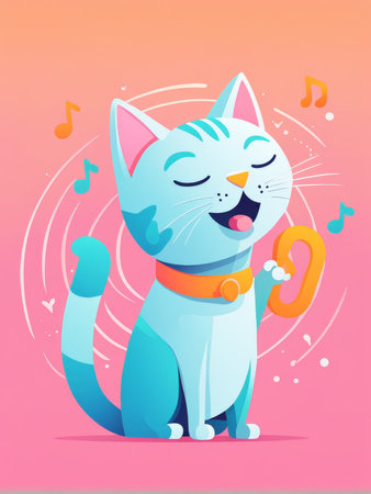 cute cat listening music with headphonesの素材