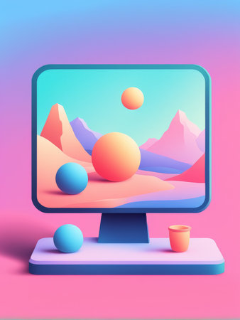 3d render of a computer monitor with globe and on the background.の素材