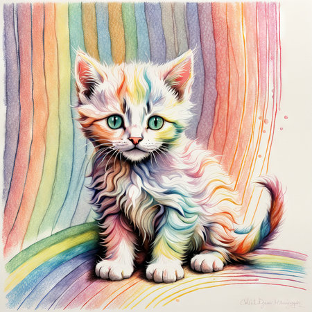 rainbow kitten on a watercolorの素材