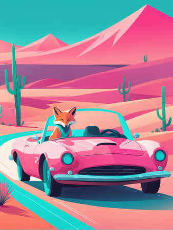 car in desert landscapeの素材