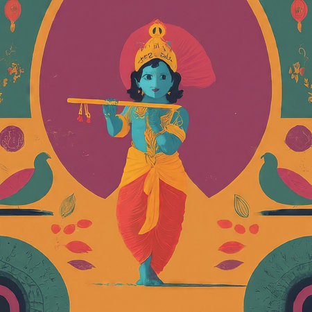 Hindu God Ganesha playing flute. Vector illustration.の素材