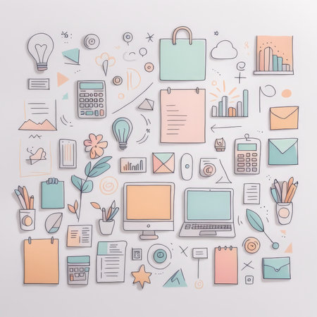 modern office and management iconsの素材