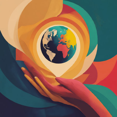 world globe with hands, concept, world, earth dayの素材