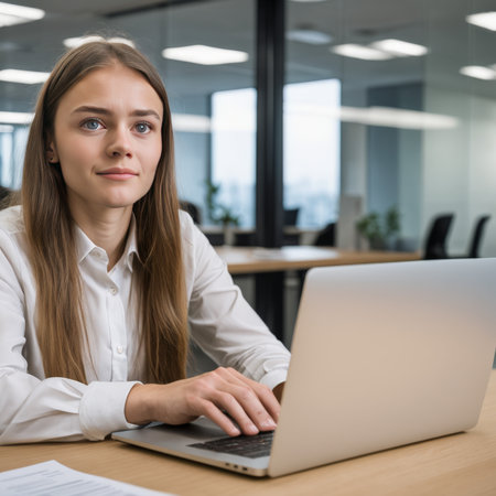businesswoman in modern officeの素材