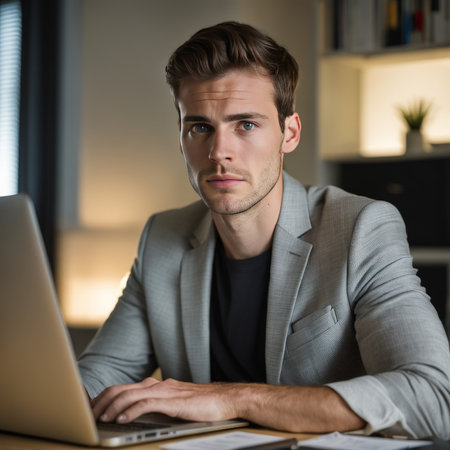 serious businessman with laptopの素材
