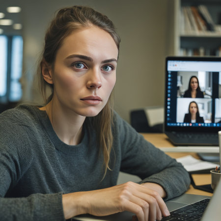 young woman working at desk in officeの素材