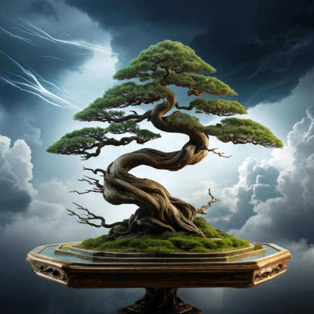 3d illustration of fantasy background with treeの素材