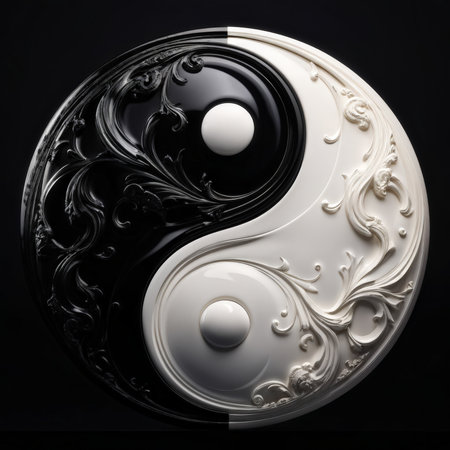 yin yang. yang symbol. 3d imageの素材