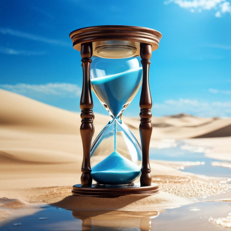 sand clock in the desert. time concepts and conceptの素材