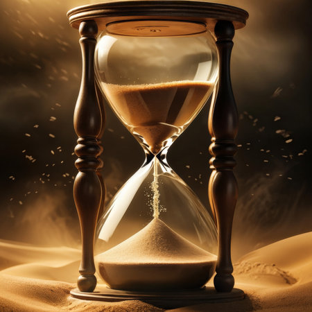 hourglass on sand background. glass andの素材